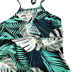 ST JOHN'S BAY Women's 12‎ Tropical Palm Leaf Santorini Blue Tankini Swimsuit Top